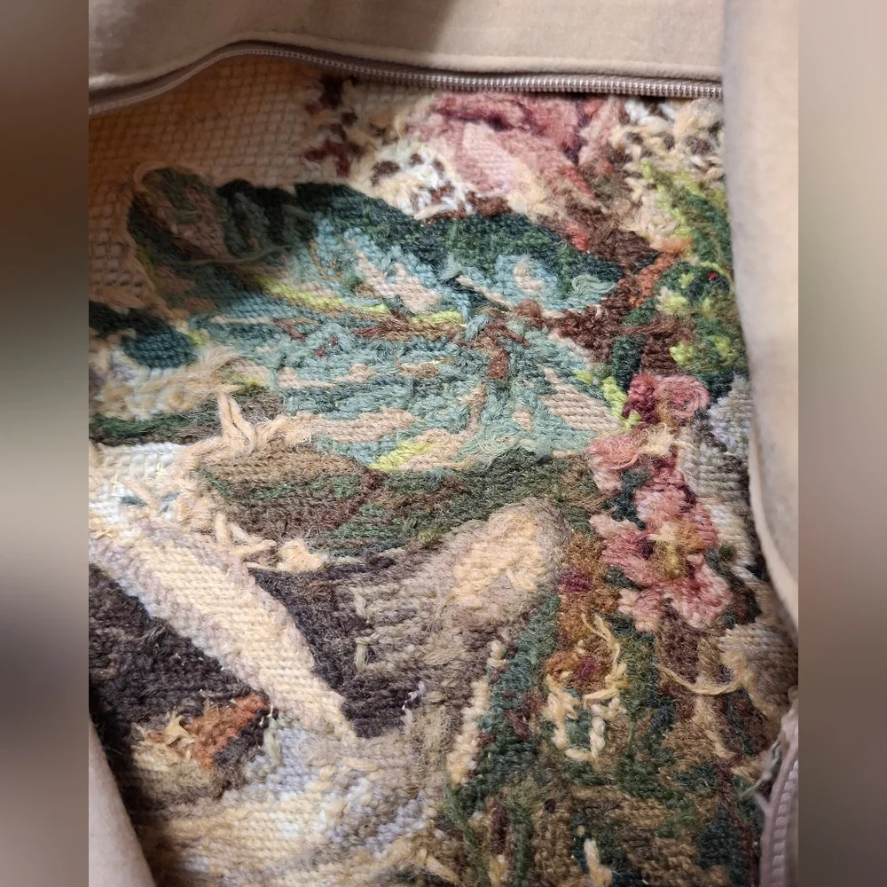 Vintage French Country Hand Stitched Floral Petit Point Wool Cotton Pillow Cover